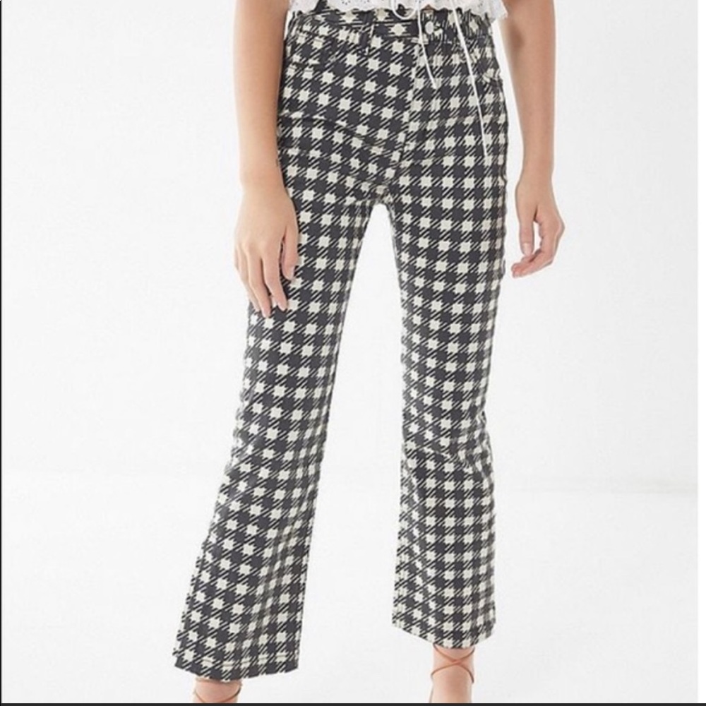 Urban Outfitters Houndstooth Checkered Kick Flare High Rise Crop Jeans